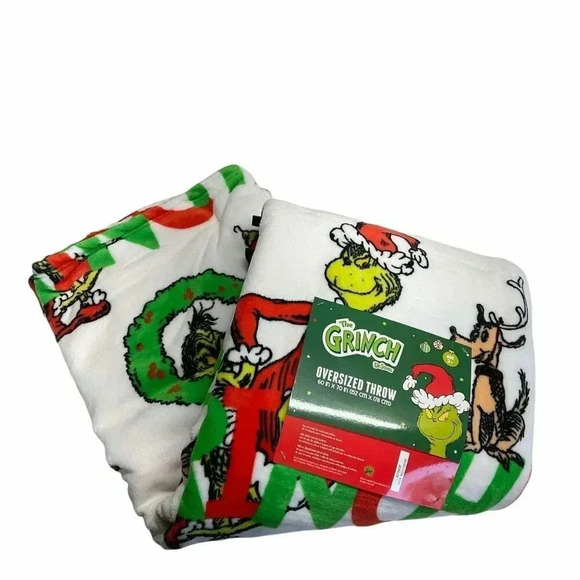 Dr. Seuss The Grinch Max Christmas Wreath Throw Blanket 60x70 Gifts Presents - Picture 1 of 4
